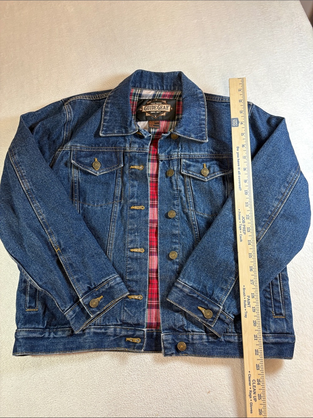 Guide Gear Men's Blue Denim Jacket with Red Plaid Lining